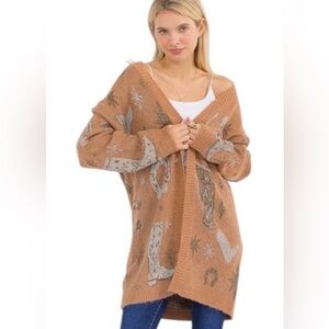 NWT Entro "Shimmer Western Print Open Soft Cardigan"